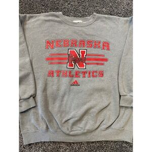 Vintage y2k Adidas Nebraska Athletics Huskers Sweatshirt Gray Mens Medium USA